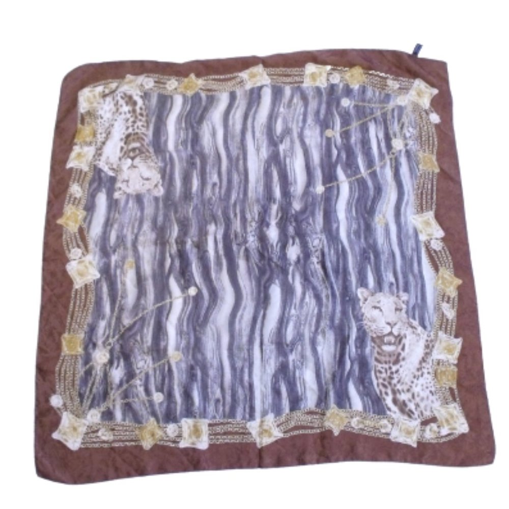 Vtg Krizia Leopard 100% Silk Scarf 34x35